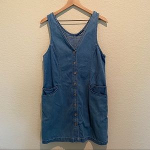 Vintage Button-Up Denim Dress with pockets